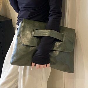 Luxe Vegan Leather Green Clutch Shoulder Crossbody Bag